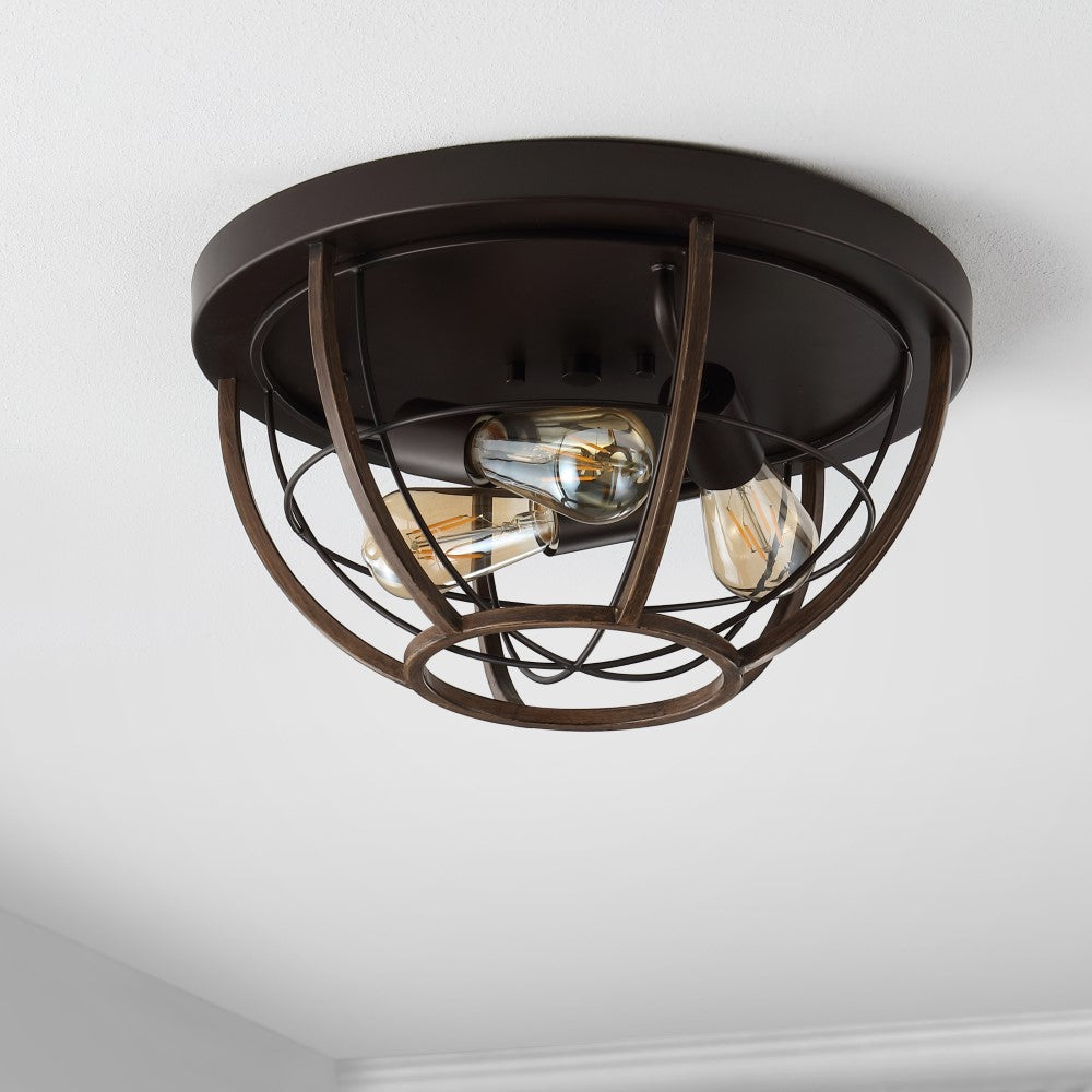 Calvia 15.75" Rustic Farmhouse Iron LED Flush Mount