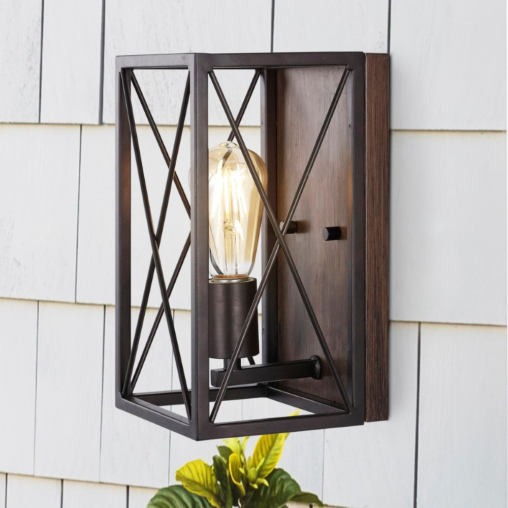 Tonya X-Frame 6" Farmhouse Rustic Iron LED Sconce
