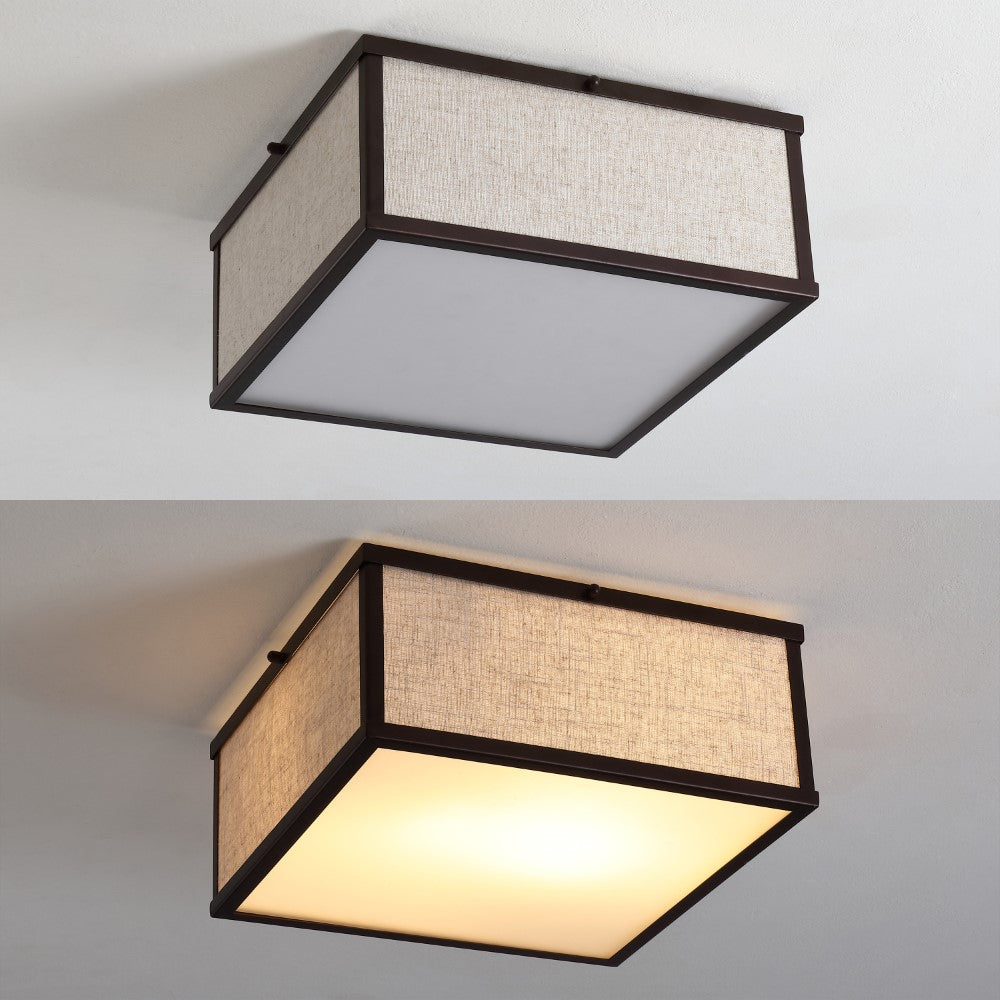 Kyle 14.13" Minimalist Industrial Square Linen Iron LED Flush Mount