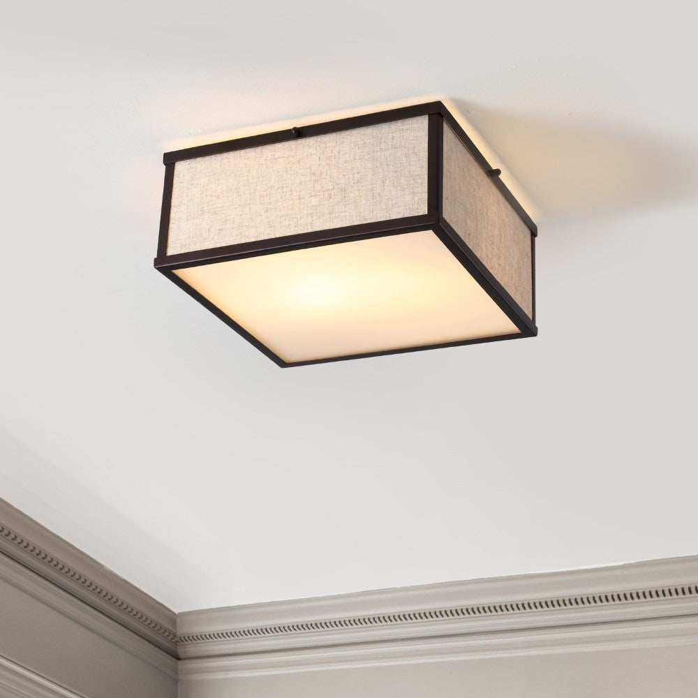 Kyle 14.13" Minimalist Industrial Square Linen Iron LED Flush Mount