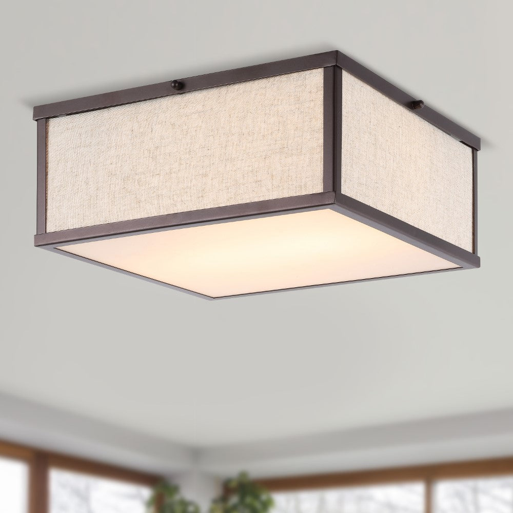 Kyle 14.13" Minimalist Industrial Square Linen Iron LED Flush Mount