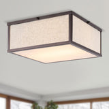 Kyle 14.13" Minimalist Industrial Square Linen Iron LED Flush Mount