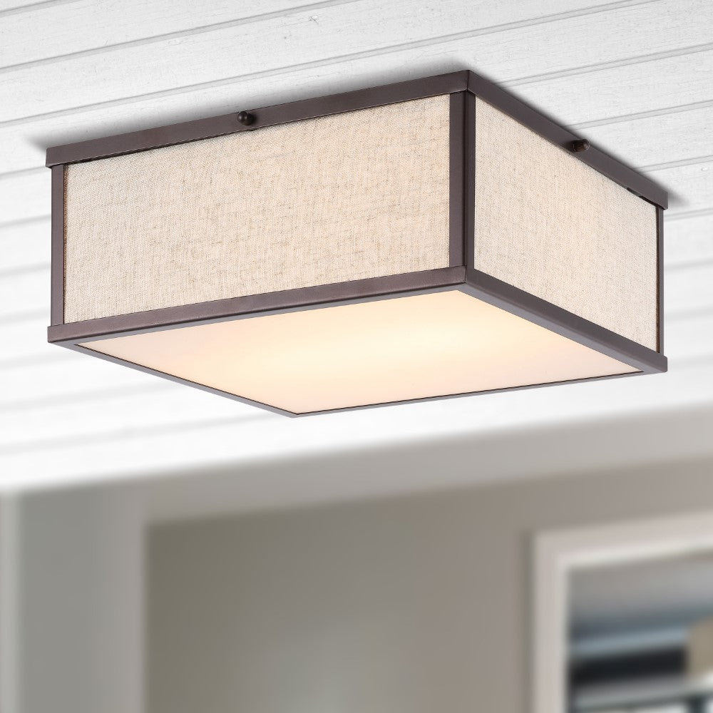 Kyle 14.13" Minimalist Industrial Square Linen Iron LED Flush Mount