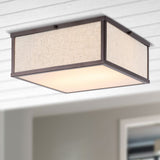 Kyle 14.13" Minimalist Industrial Square Linen Iron LED Flush Mount