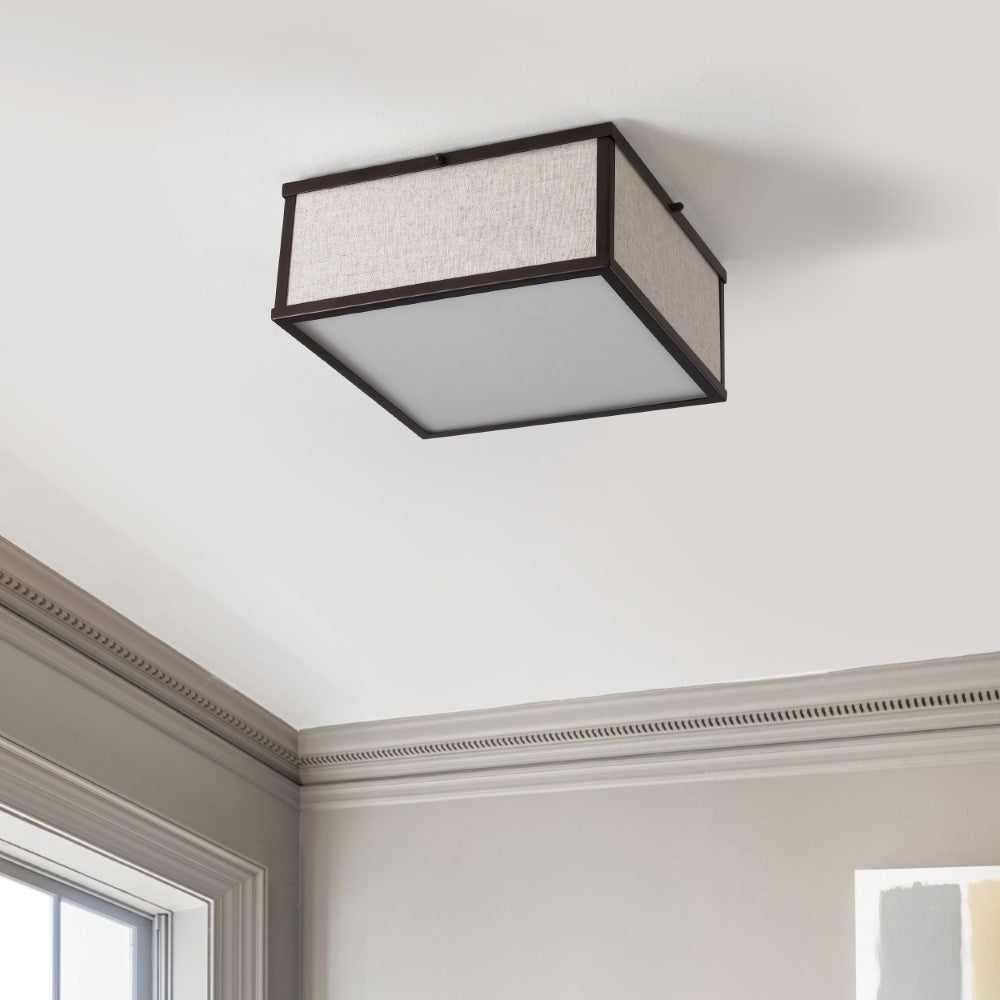 Kyle 14.13" Minimalist Industrial Square Linen Iron LED Flush Mount