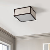 Kyle 14.13" Minimalist Industrial Square Linen Iron LED Flush Mount