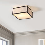 Kyle 14.13" Minimalist Industrial Square Linen Iron LED Flush Mount