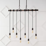 Hinkley 40" 8-Light Vintage Industrial Driftwood Iron LED Linear Chandelier with Height Adjustable Bulbs