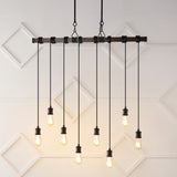 Hinkley 40" 8-Light Vintage Industrial Driftwood Iron LED Linear Chandelier with Height Adjustable Bulbs