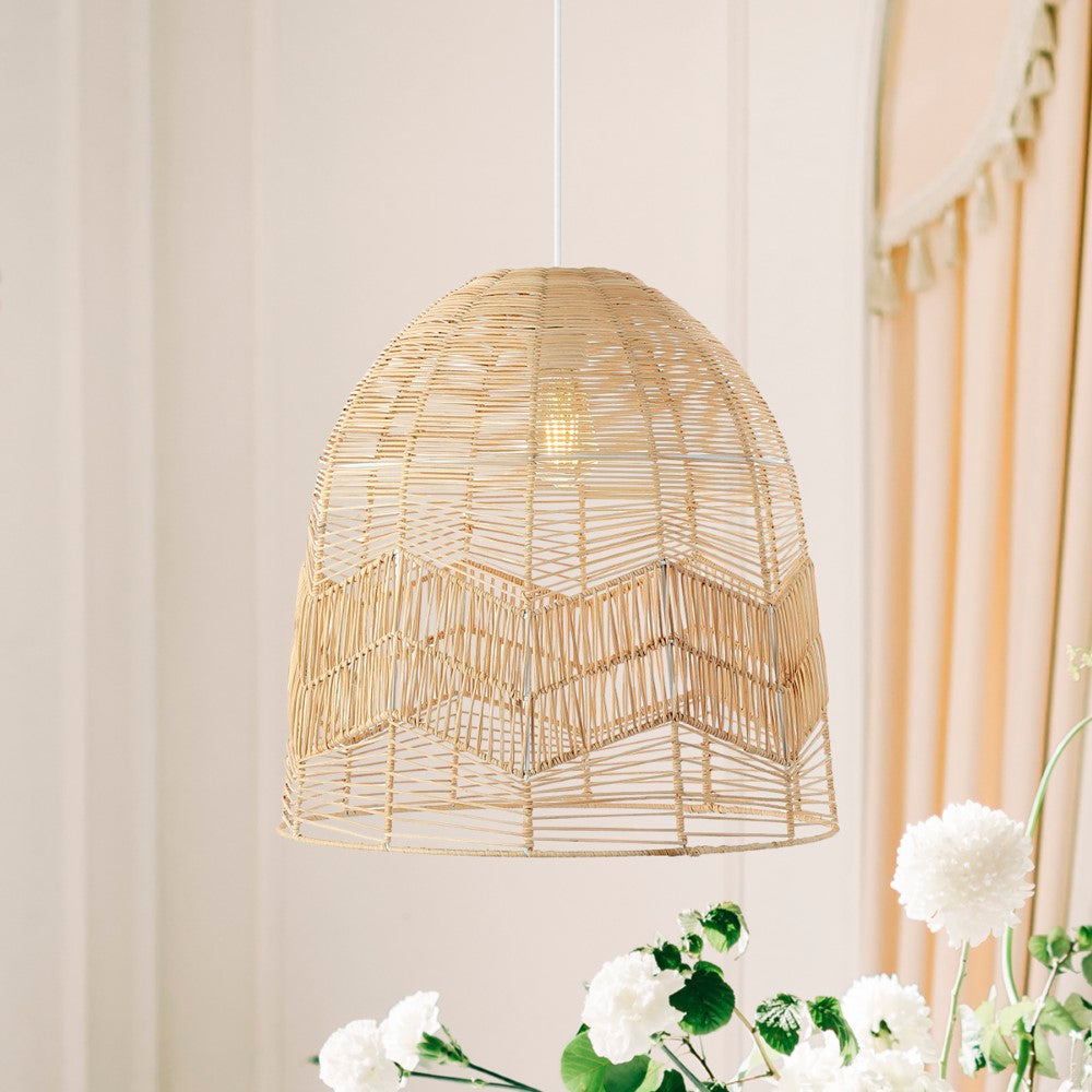 Sofia 17.5" Farmhouse Coastal Rattan 180" Cord Plug-In or Hardwired LED Pendant