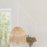 Sofia 17.5" Farmhouse Coastal Rattan 180" Cord Plug-In or Hardwired LED Pendant
