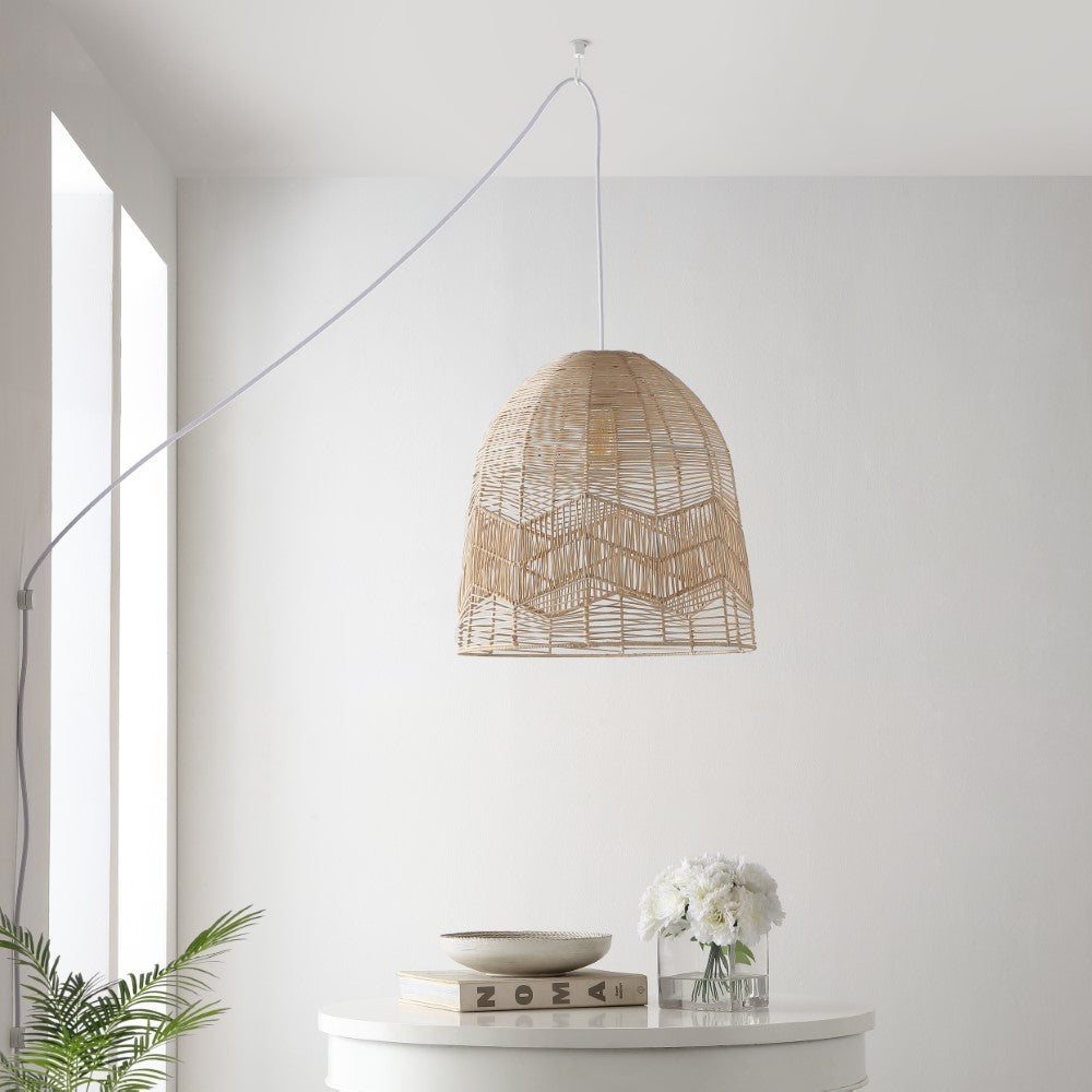 Sofia 17.5" Farmhouse Coastal Rattan 180" Cord Plug-In or Hardwired LED Pendant