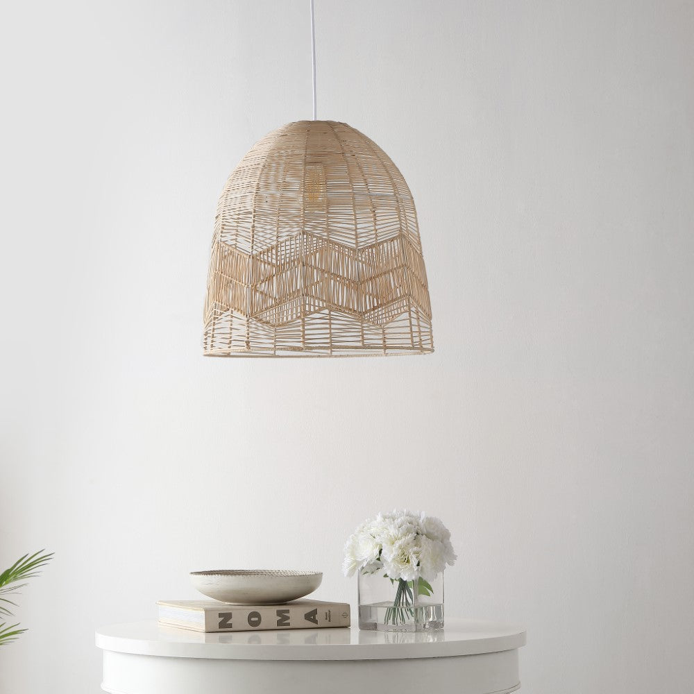 Sofia 17.5" Farmhouse Coastal Rattan 180" Cord Plug-In or Hardwired LED Pendant