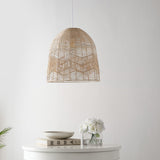 Sofia 17.5" Farmhouse Coastal Rattan 180" Cord Plug-In or Hardwired LED Pendant