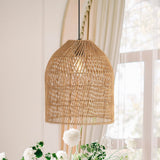 Hardwired 13" Farmhouse Coastal Bohemian Rattan 180" Cord Plug-In or Hardwired LED Pendant