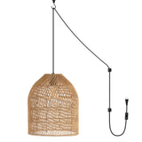 Hardwired 13" Farmhouse Coastal Bohemian Rattan 180" Cord Plug-In or Hardwired LED Pendant
