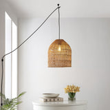 Hardwired 13" Farmhouse Coastal Bohemian Rattan 180" Cord Plug-In or Hardwired LED Pendant