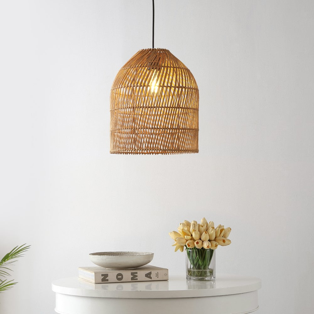 Hardwired 13" Farmhouse Coastal Bohemian Rattan 180" Cord Plug-In or Hardwired LED Pendant