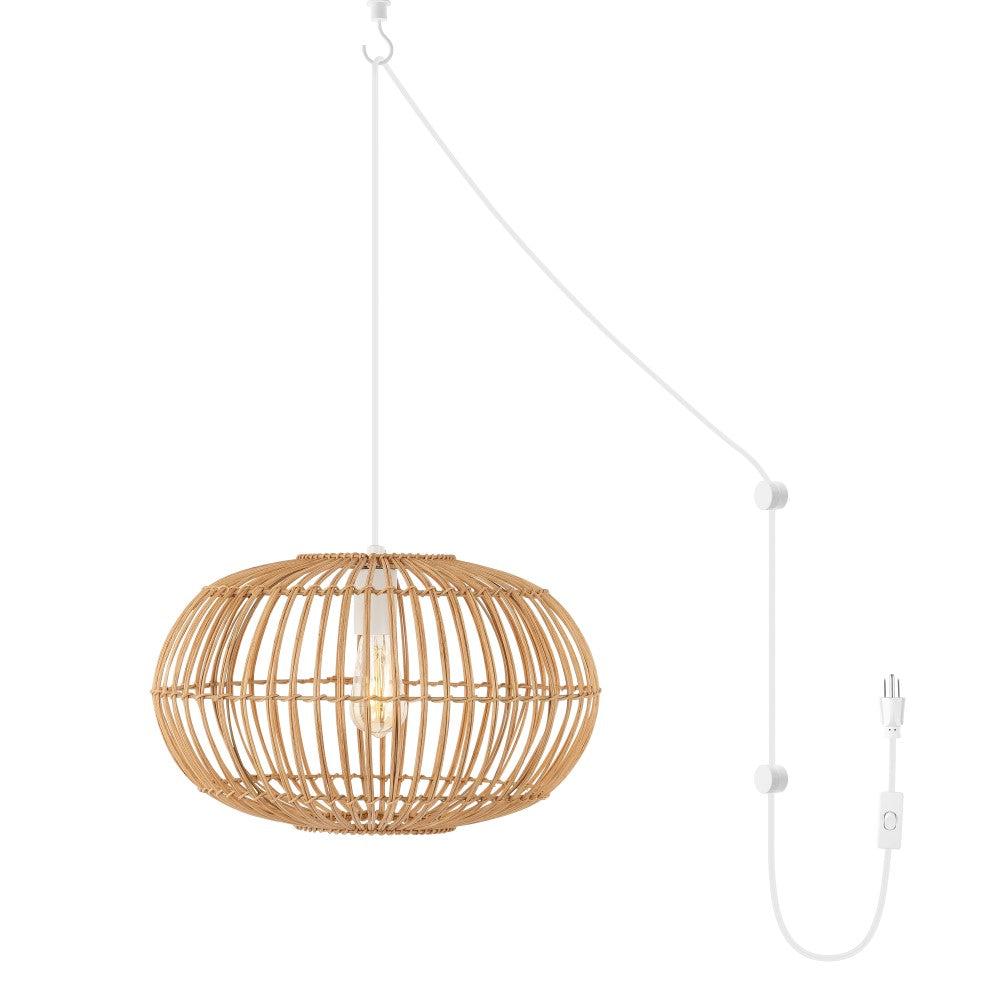 Lucas 17.5" Farmhouse Coastal Rattan 180" Cord Plug-In or Hardwired LED Pendant