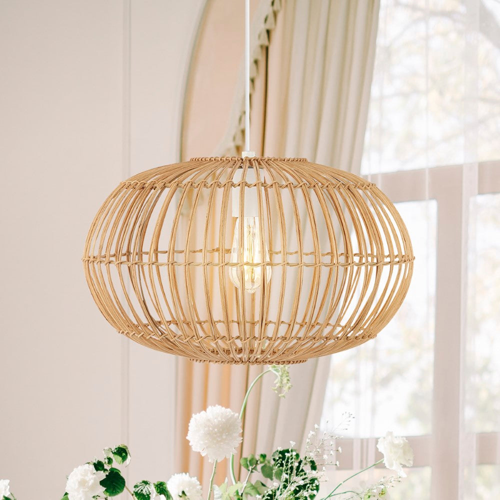 Lucas 17.5" Farmhouse Coastal Rattan 180" Cord Plug-In or Hardwired LED Pendant
