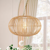 Lucas 17.5" Farmhouse Coastal Rattan 180" Cord Plug-In or Hardwired LED Pendant