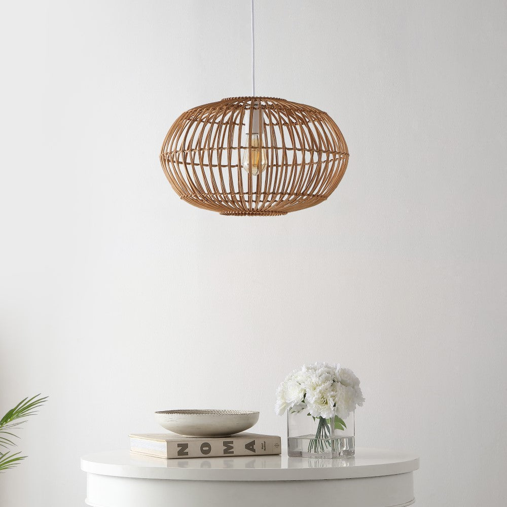 Lucas 17.5" Farmhouse Coastal Rattan 180" Cord Plug-In or Hardwired LED Pendant