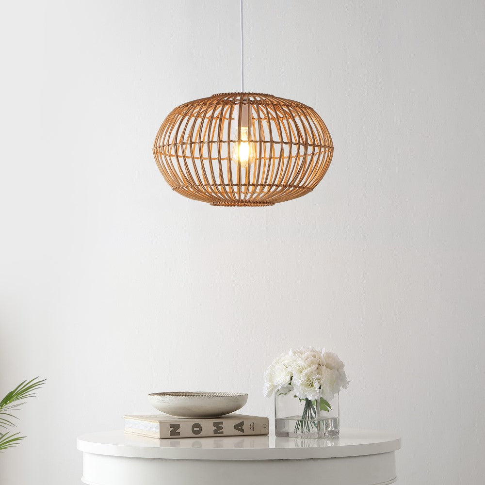 Lucas 17.5" Farmhouse Coastal Rattan 180" Cord Plug-In or Hardwired LED Pendant