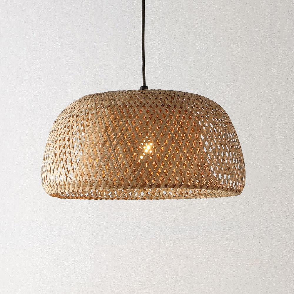 LITFAD 18" Farmhouse Coastal Bamboo 180" Cord Plug-In or Hardwired LED Pendant