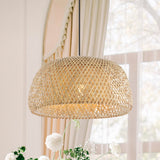 LITFAD 18" Farmhouse Coastal Bamboo 180" Cord Plug-In or Hardwired LED Pendant
