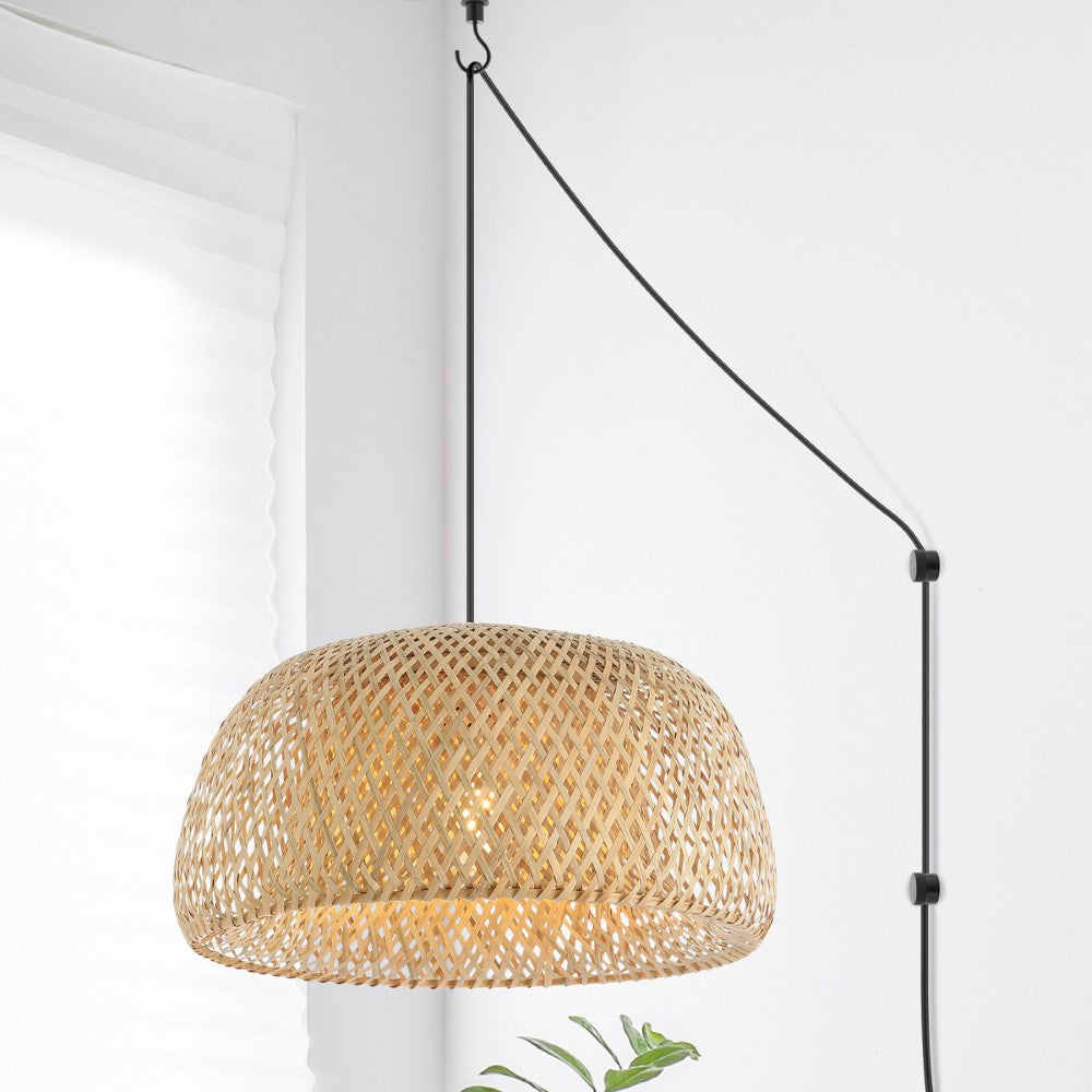 LITFAD 18" Farmhouse Coastal Bamboo 180" Cord Plug-In or Hardwired LED Pendant