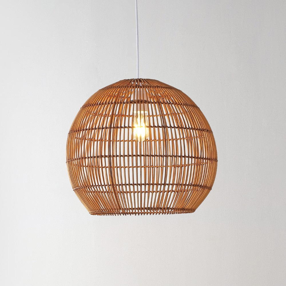 Colette 19" Farmhouse Coastal Rattan 180" Cord Plug-In or Hardwired LED Pendant