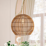 Colette 19" Farmhouse Coastal Rattan 180" Cord Plug-In or Hardwired LED Pendant