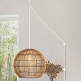 Colette 19" Farmhouse Coastal Rattan 180" Cord Plug-In or Hardwired LED Pendant