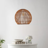 Colette 19" Farmhouse Coastal Rattan 180" Cord Plug-In or Hardwired LED Pendant
