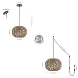 Hoot 14" Farmhouse Coastal Rattan 180" Cord Plug-In or Hardwired LED Pendant