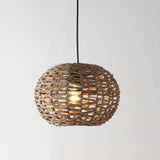 Hoot 14" Farmhouse Coastal Rattan 180" Cord Plug-In or Hardwired LED Pendant