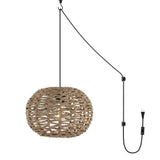 Hoot 14" Farmhouse Coastal Rattan 180" Cord Plug-In or Hardwired LED Pendant