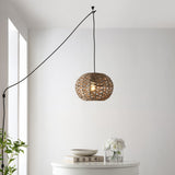 Hoot 14" Farmhouse Coastal Rattan 180" Cord Plug-In or Hardwired LED Pendant