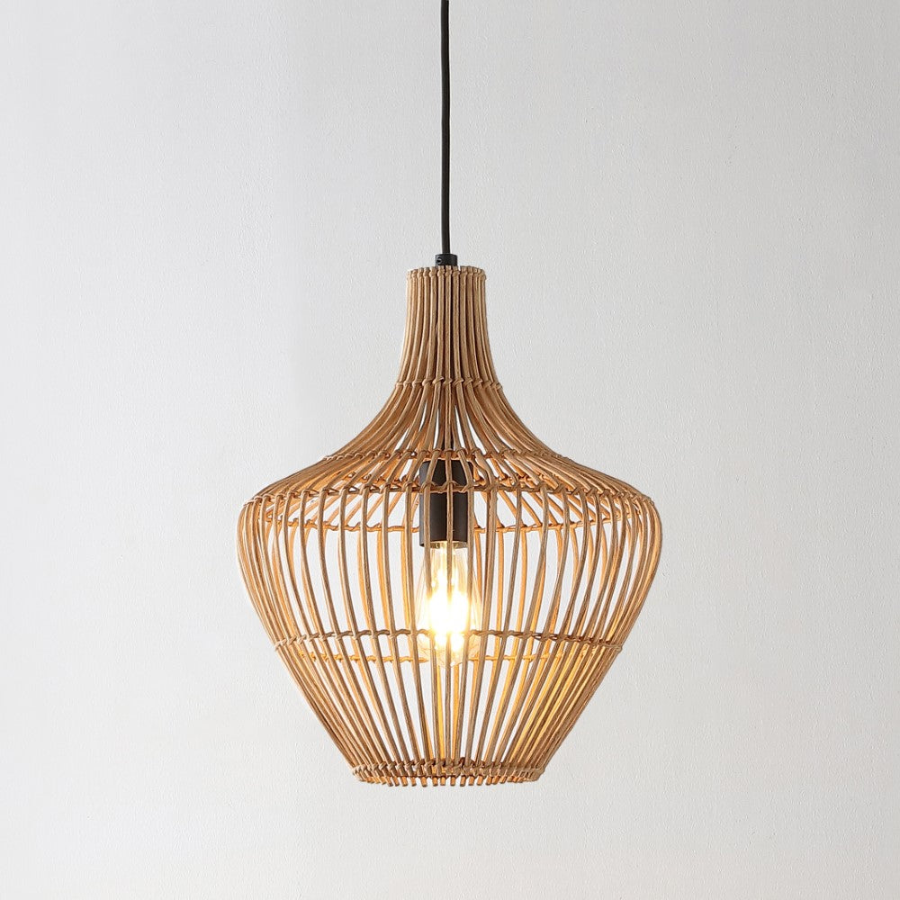 Nautical 13" Farmhouse Coastal Rattan 180" Cord Plug-In or Hardwired LED Pendant
