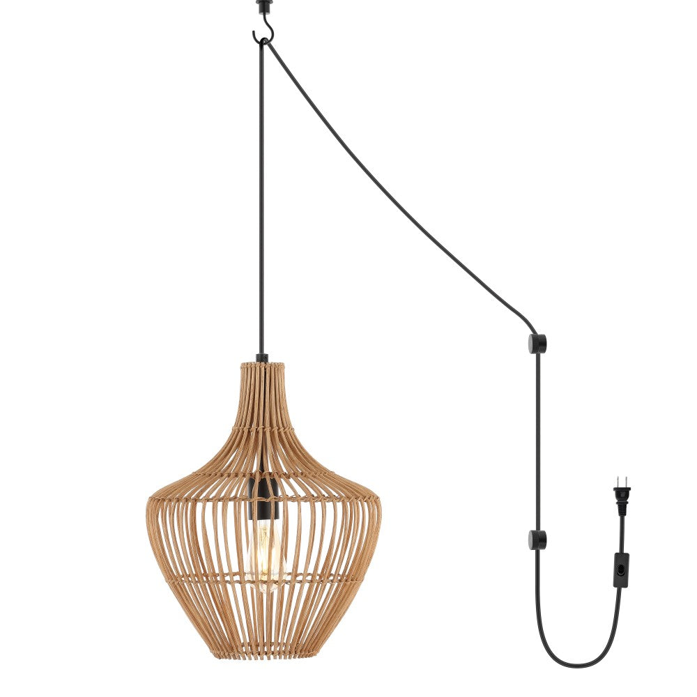Nautical 13" Farmhouse Coastal Rattan 180" Cord Plug-In or Hardwired LED Pendant