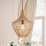 Nautical 13" Farmhouse Coastal Rattan 180" Cord Plug-In or Hardwired LED Pendant