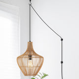 Nautical 13" Farmhouse Coastal Rattan 180" Cord Plug-In or Hardwired LED Pendant