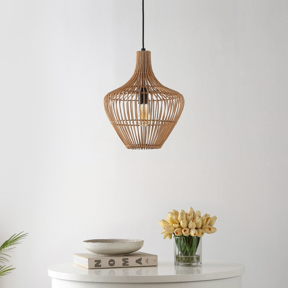 Nautical 13" Farmhouse Coastal Rattan 180" Cord Plug-In or Hardwired LED Pendant
