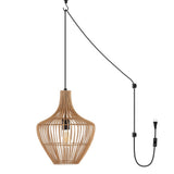 Nautical 13" Farmhouse Coastal Rattan 180" Cord Plug-In or Hardwired LED Pendant