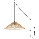 Taylor 20.25" Farmhouse Coastal Rattan 180" Cord Plug-In or Hardwired LED Pendant