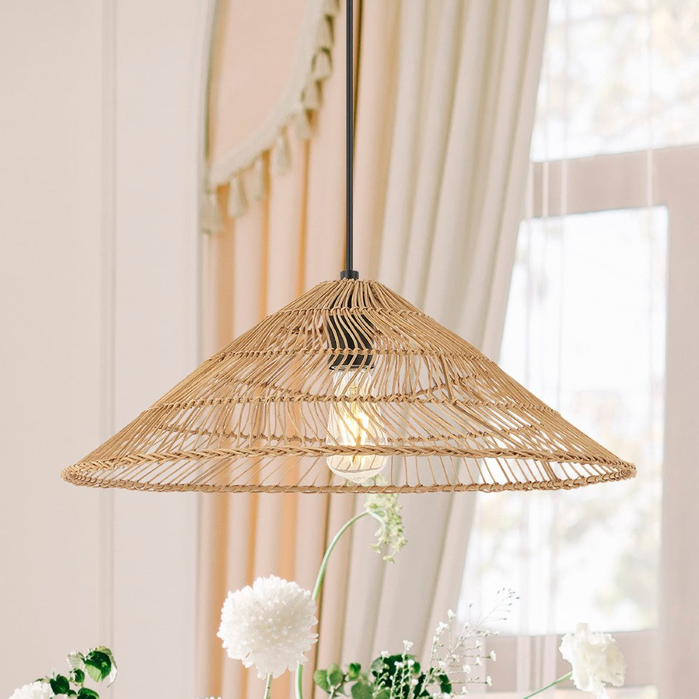 Taylor 20.25" Farmhouse Coastal Rattan 180" Cord Plug-In or Hardwired LED Pendant