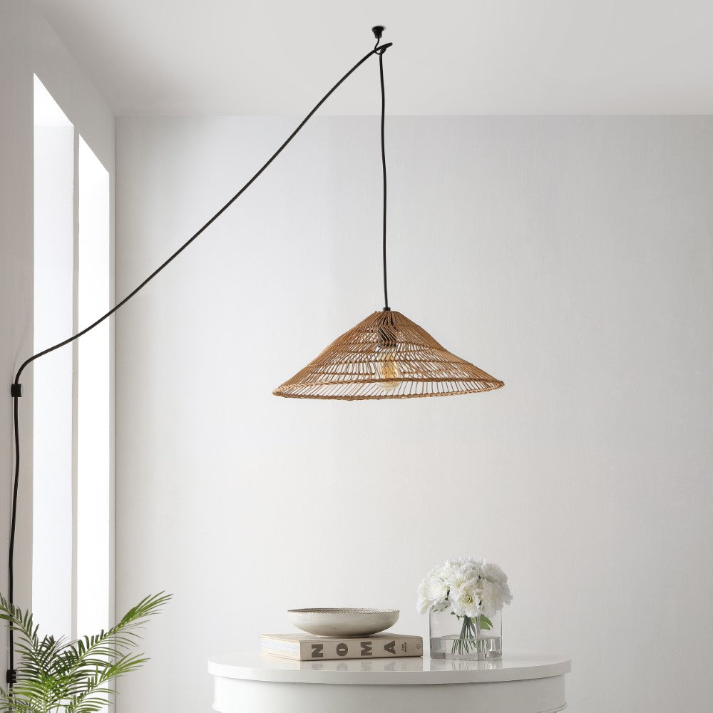 Taylor 20.25" Farmhouse Coastal Rattan 180" Cord Plug-In or Hardwired LED Pendant