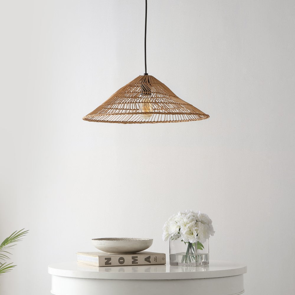 Taylor 20.25" Farmhouse Coastal Rattan 180" Cord Plug-In or Hardwired LED Pendant