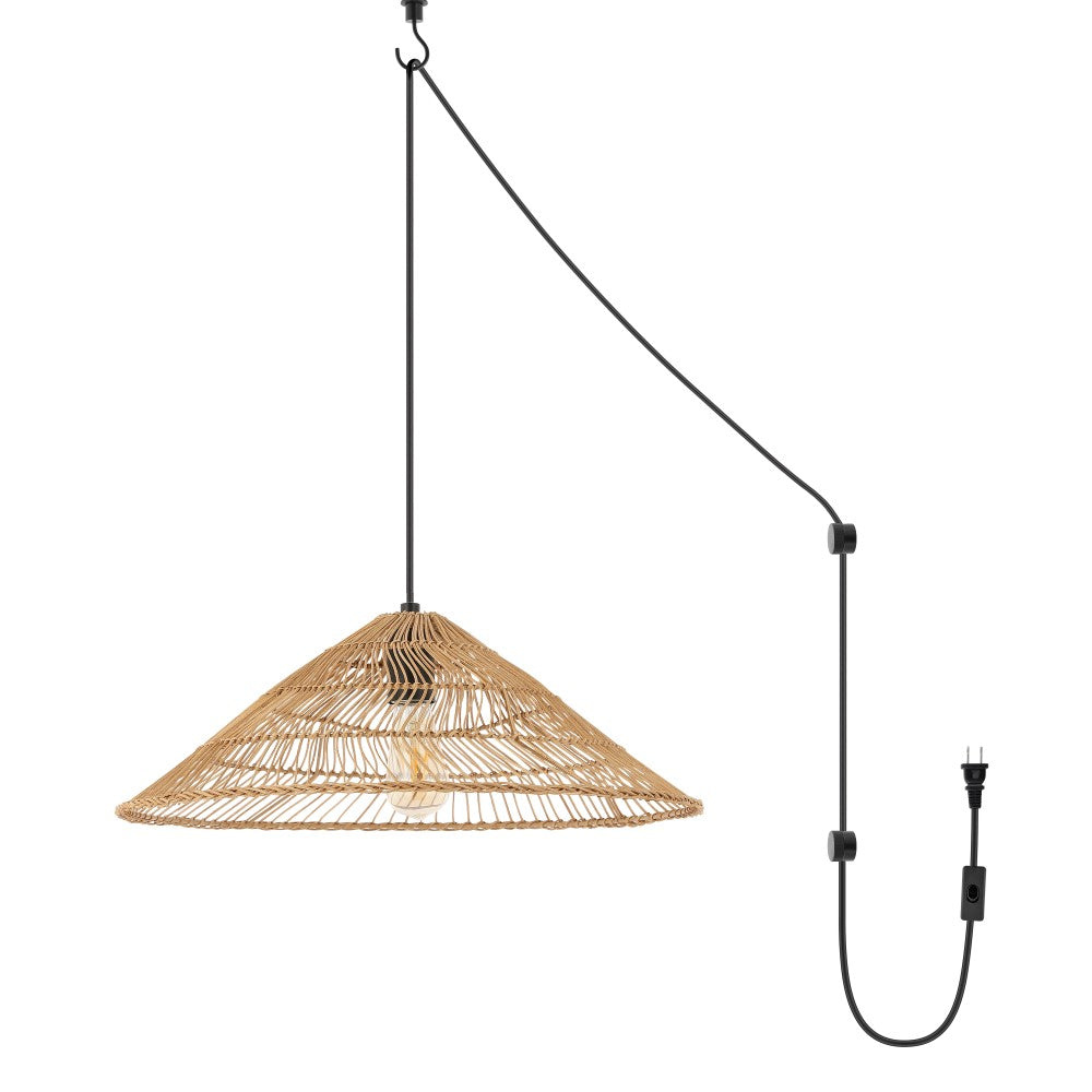 Taylor 20.25" Farmhouse Coastal Rattan 180" Cord Plug-In or Hardwired LED Pendant