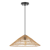 Taylor 20.25" Farmhouse Coastal Rattan 180" Cord Plug-In or Hardwired LED Pendant